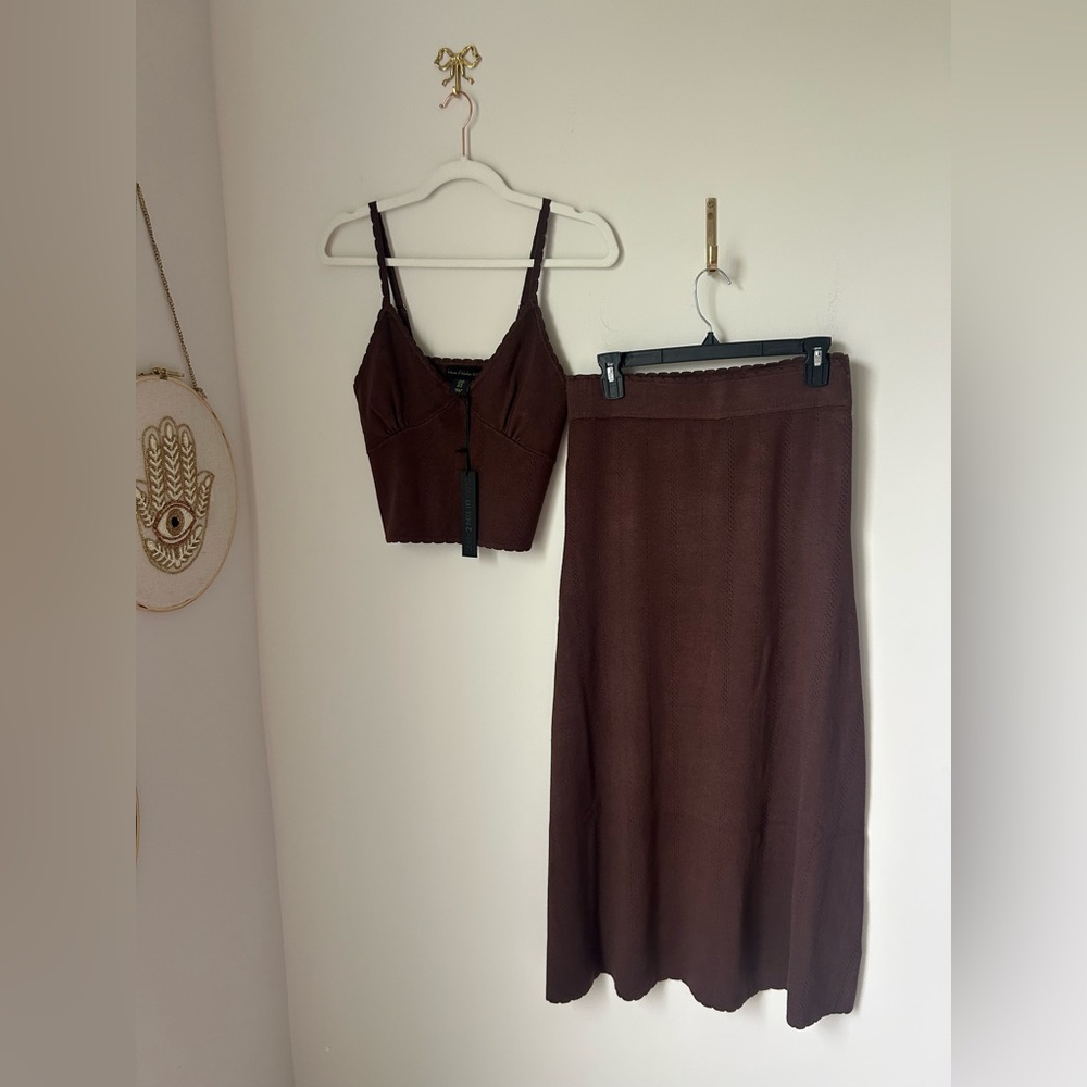 House of Harlow 1960 Brown knit tank top and flare maxi Skirt two piece set - Picture 2 of 9